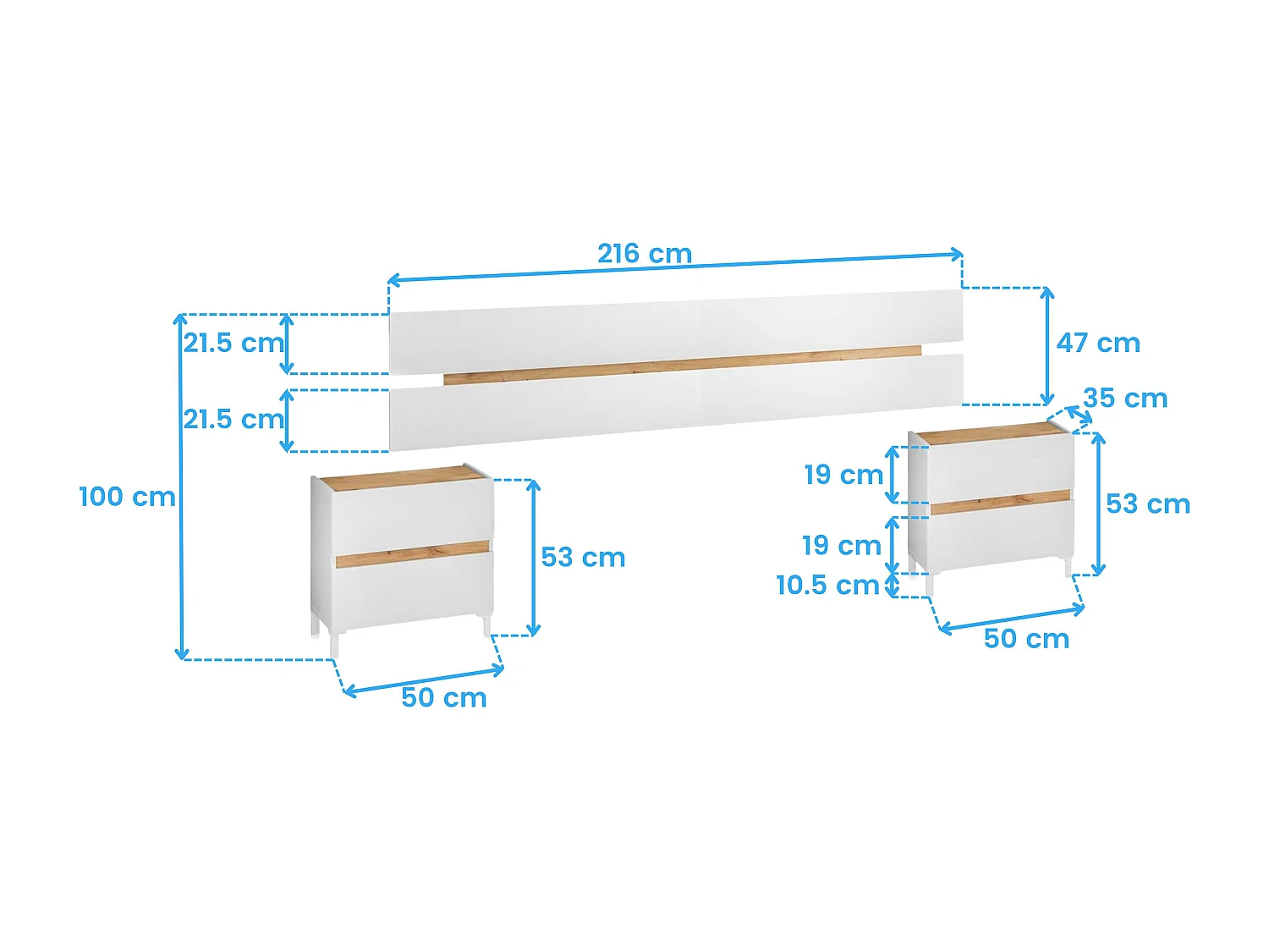 Pack muebles dorm. doble Tempus blanco Artik y roble Nodi