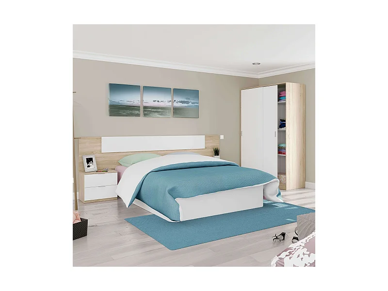 Pack Muebles Dorm. Matrimonio Luca Roble/Blanco (cabecero + armario)