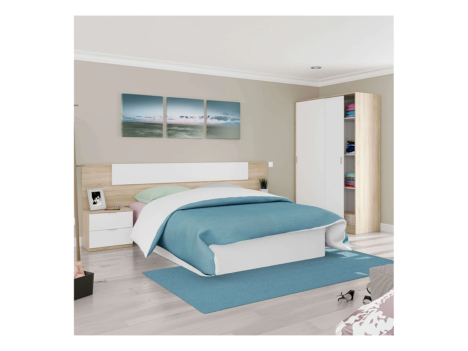 Pack Muebles Dorm. Matrimonio Luca Roble/Blanco (cabecero + armario)