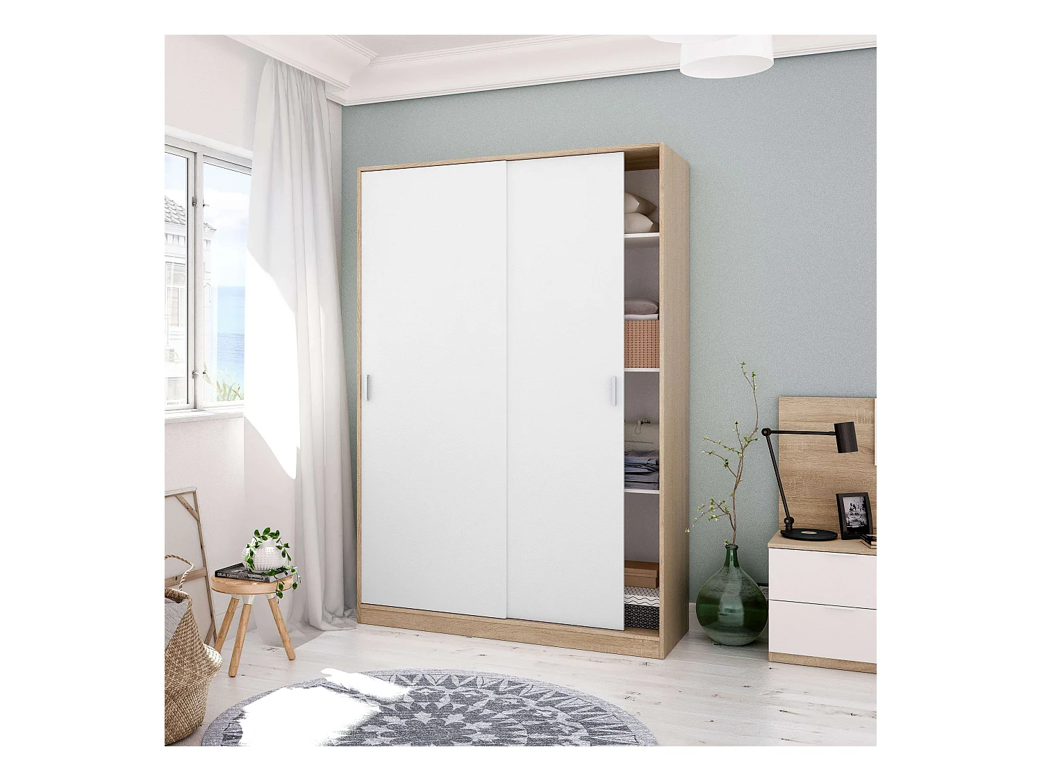 Pack Muebles Dorm. Matrimonio Luca Roble/Blanco (cabecero + armario)