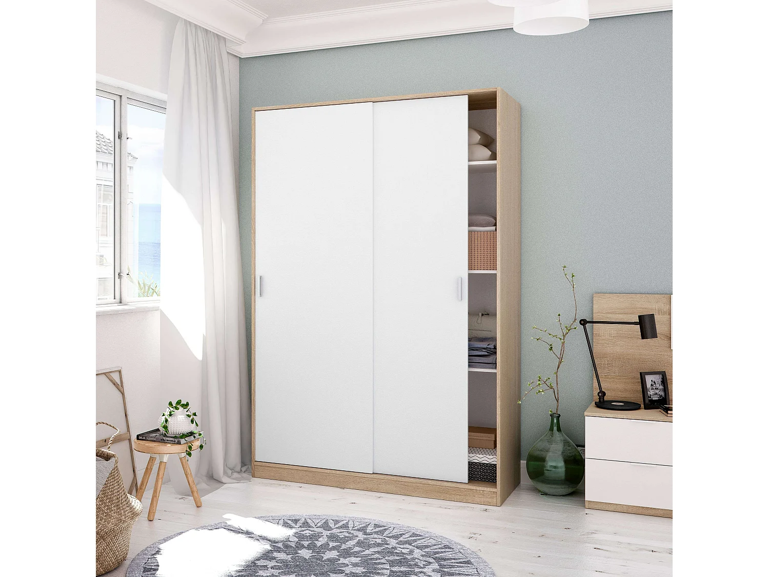 Pack Muebles Dorm. Matrimonio Luca Roble/Blanco (cabecero + armario)