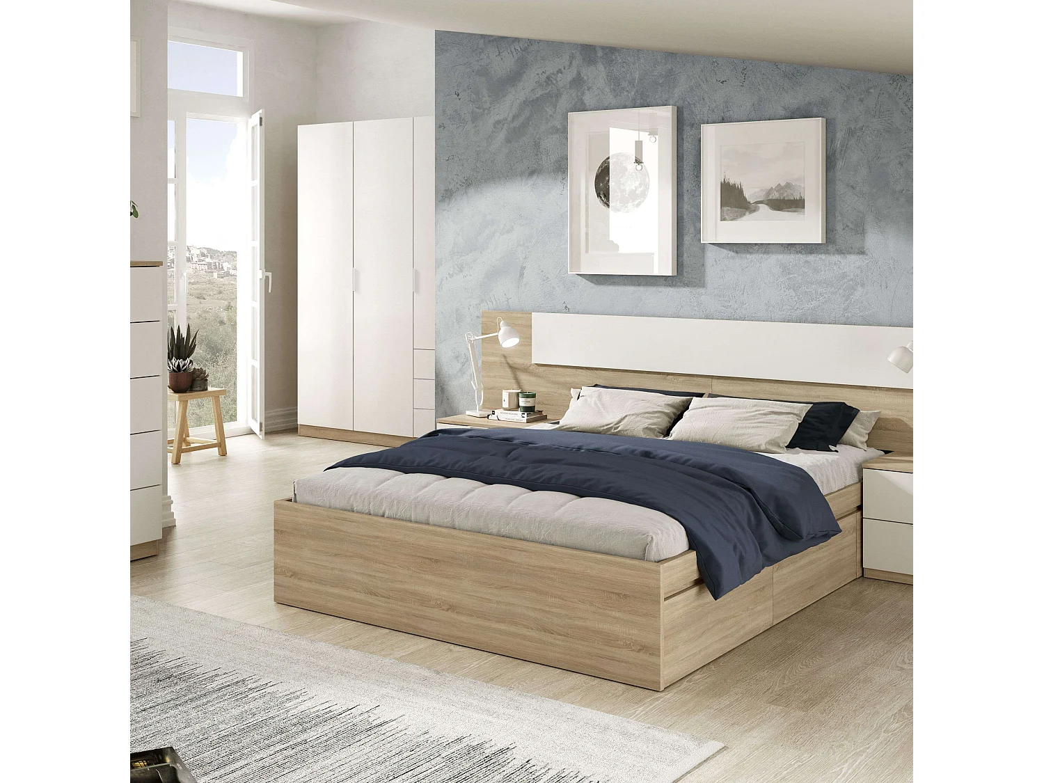 Pack Muebles Dorm. Matrimonio Luca Roble/Blanco (cabecero + armario)