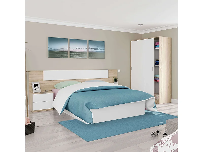 Pack Muebles Dorm. Matrimonio Luca Roble/Blanco (cabecero + armario)