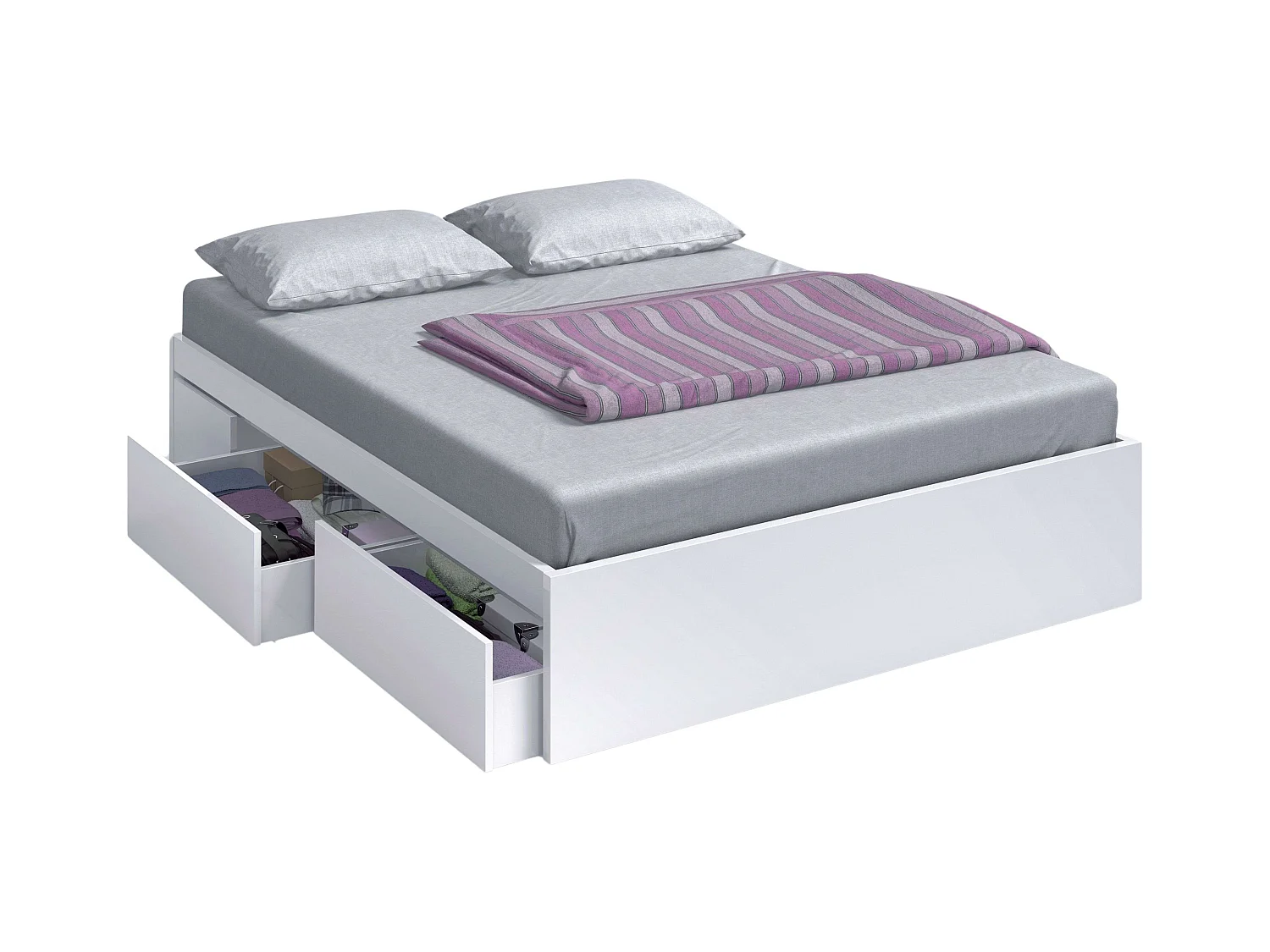 Set Muebles Dormitorio Blanco 150 cm (Cabecero + Mesitas + Cama + Cómoda)