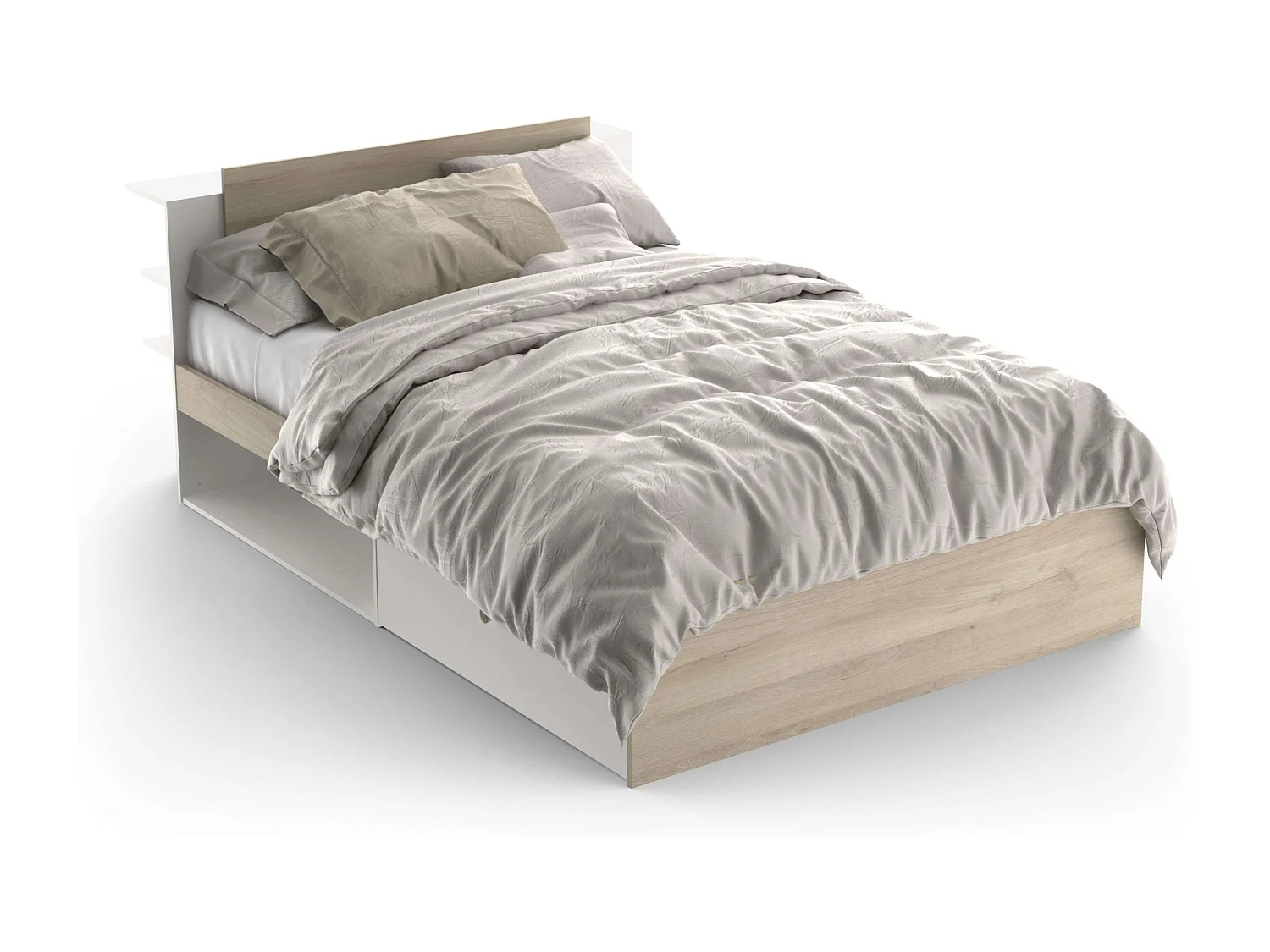 Pack Dorm. Nórdico Izzy Blanco Mate/Roble Kronberg: Cama y Cómoda