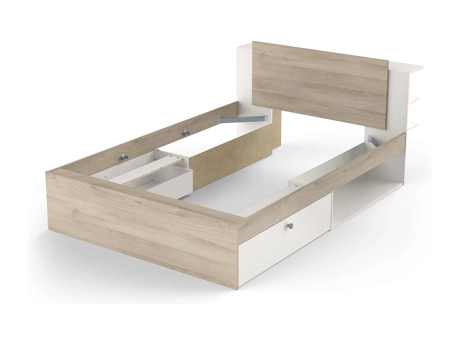 Pack Dorm. Nórdico Izzy Blanco Mate/Roble Kronberg: Cama y Cómoda