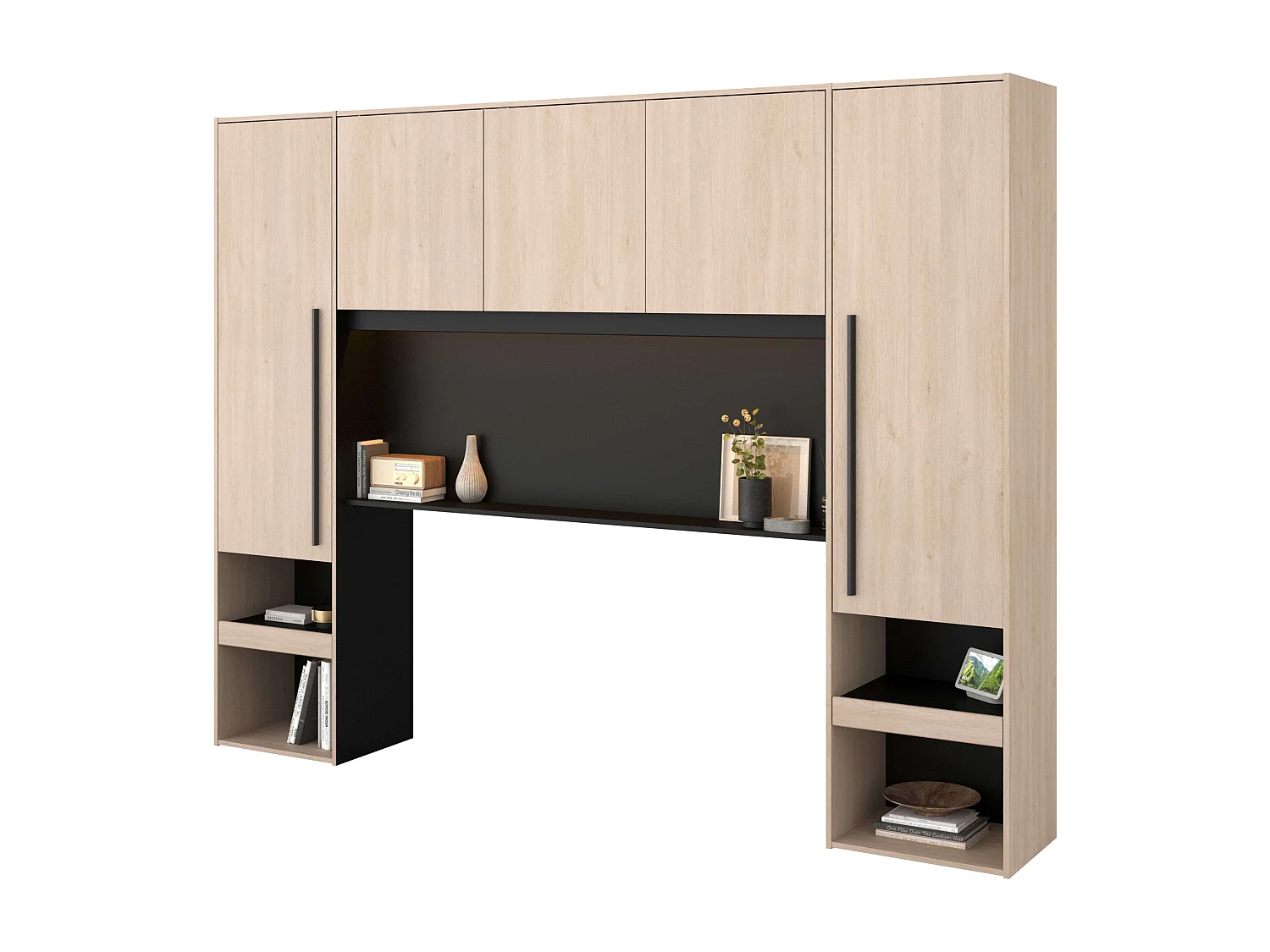 Pack Dormitorio John Cama con Cajones y Cabecero Roble Brooklyn (160x200 cm)