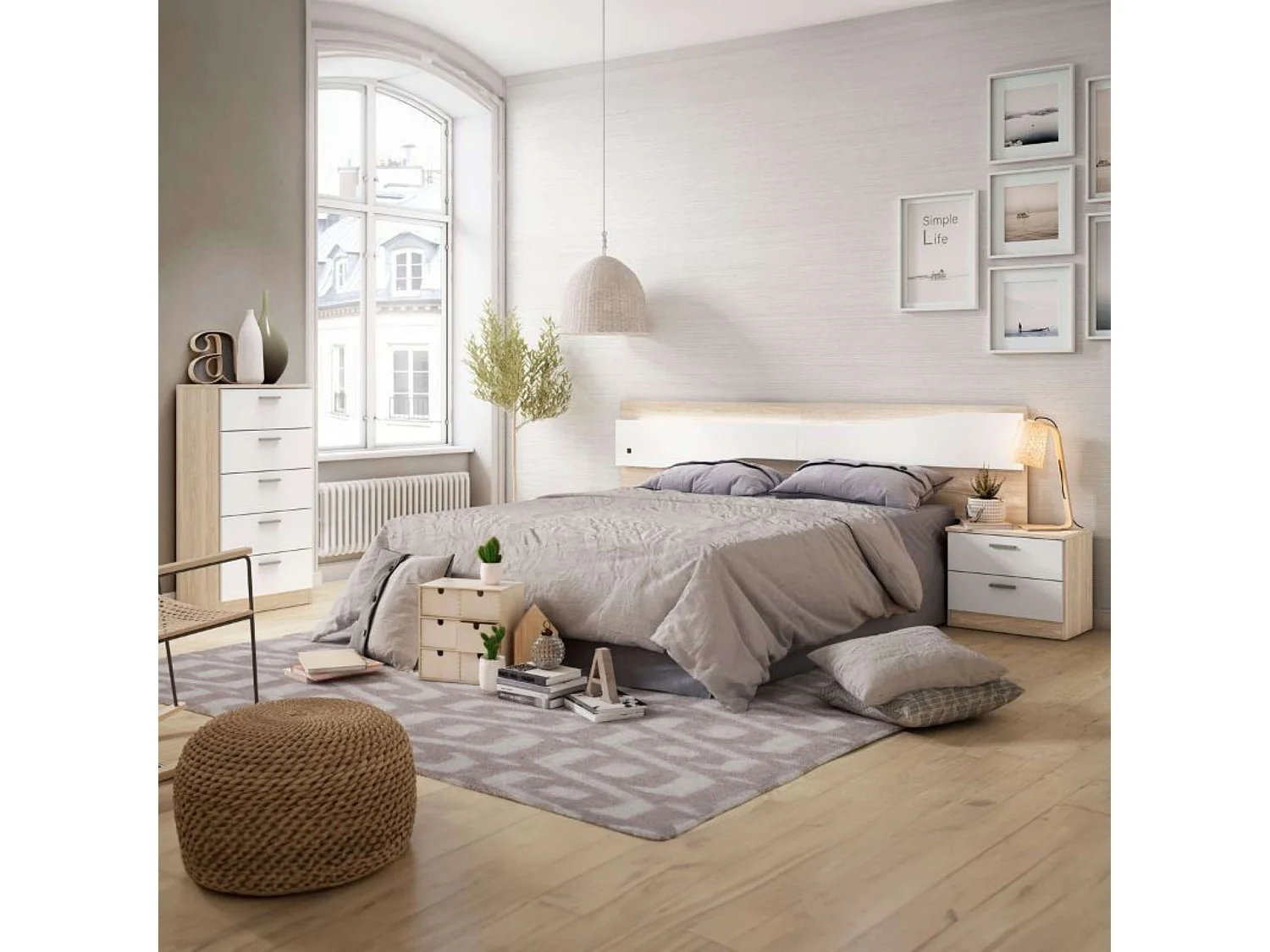 Quarto de casal completo Sahara/Branco moderno 150 cm