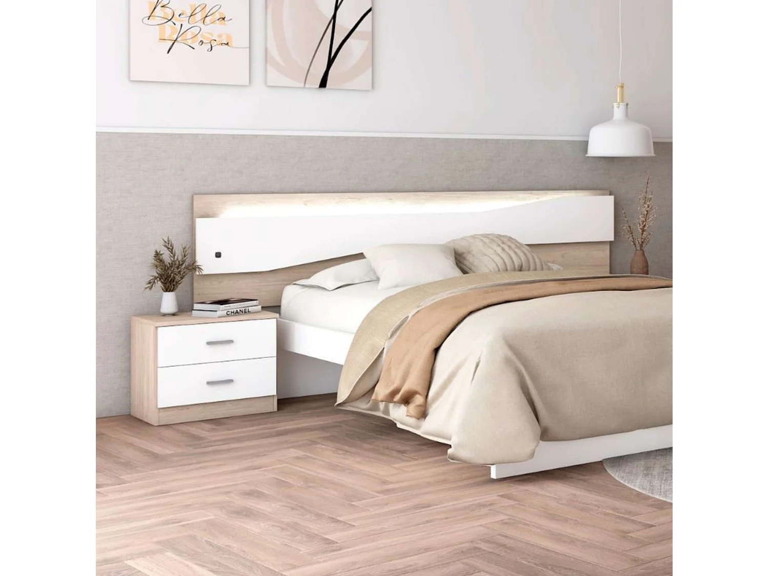 Quarto de casal completo Sahara/Branco moderno 150 cm