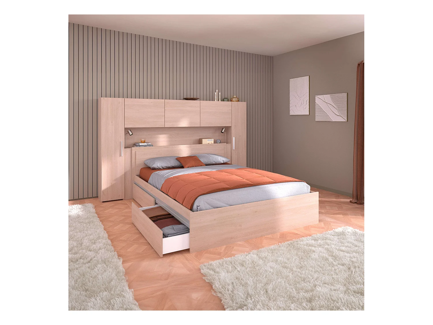 Pack Muebles Dormitorio Matrimonio Estilo Industrial Moderno Baltic Roble