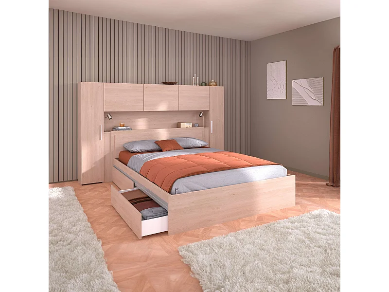 Pack Muebles Dormitorio Matrimonio Estilo Industrial Moderno Baltic Roble