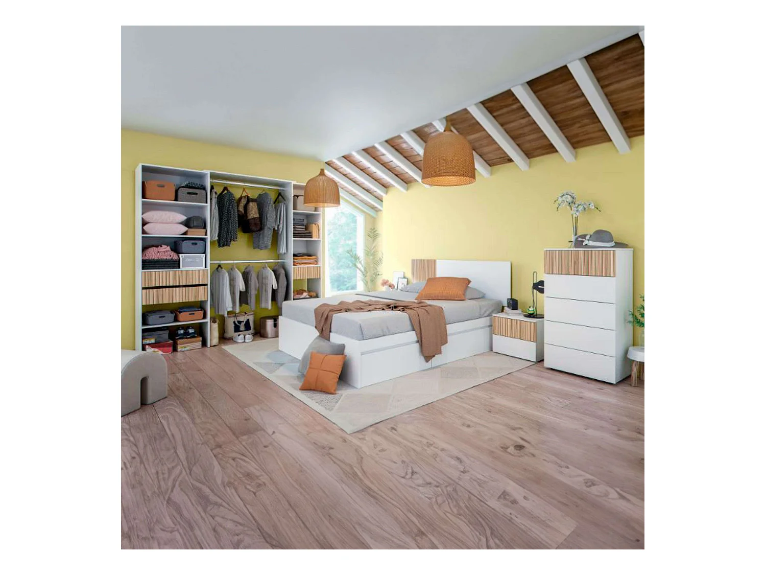 Dormitorio Nórdico Completo Natur y Blanco Artik Muebles