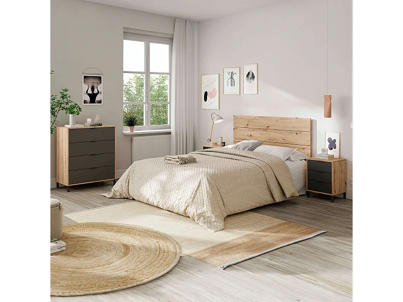 Pack dormitorio Roble Nodi y gris antracita 150 cm o 135 cm