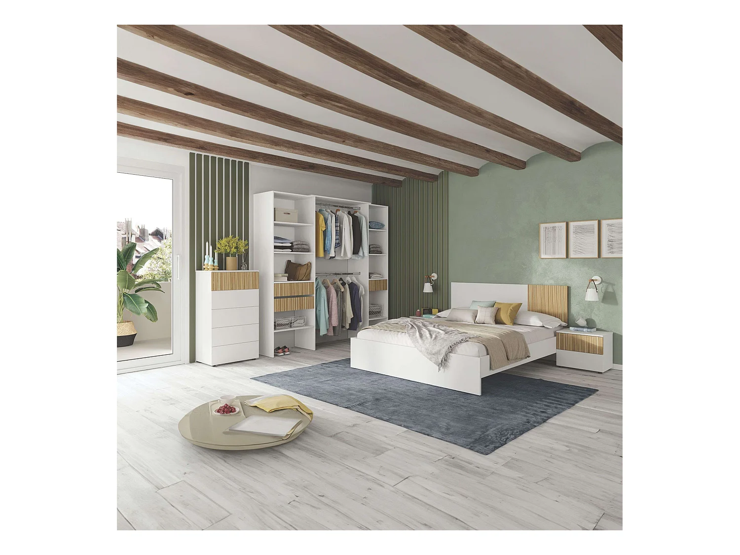 Pack Dormitorio Matrimonio Ethna Completo Moderno Roble Natur Blanco