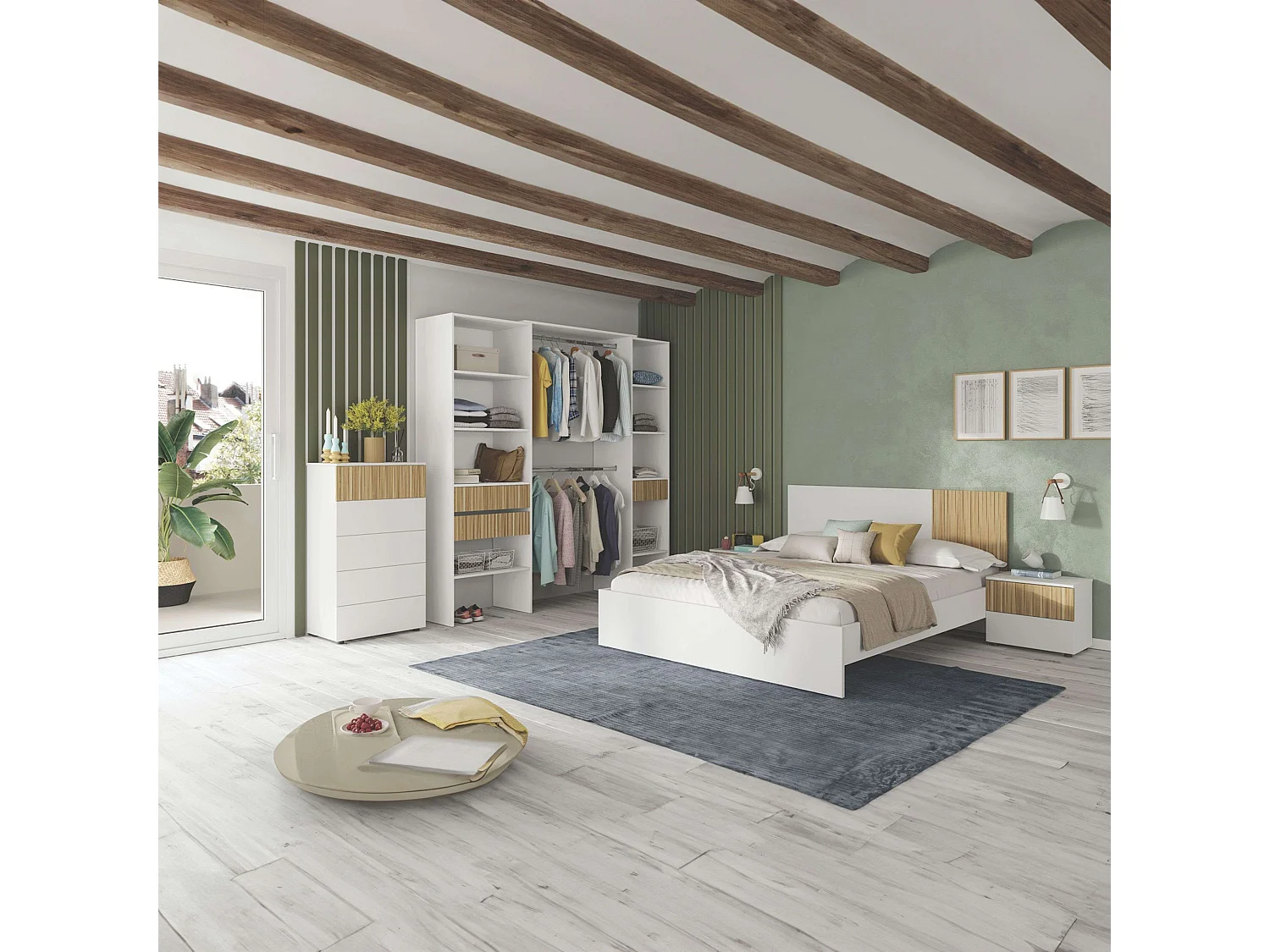 Pack Dormitorio Matrimonio Ethna Completo Moderno Roble Natur Blanco