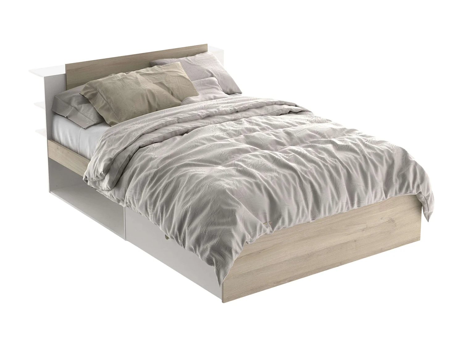 Dormitorio Principal Izzy Blanco Mate & Roble (cama+cómoda+mesitas)