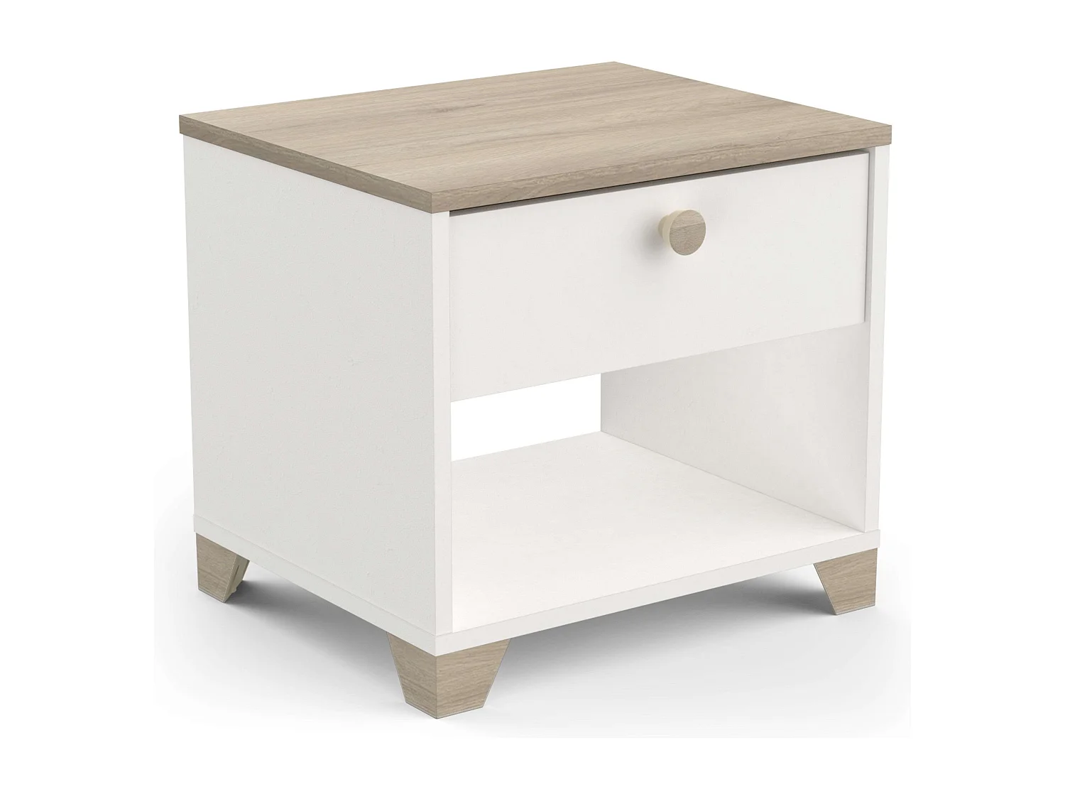 Dormitorio Principal Izzy Blanco Mate & Roble (cama+cómoda+mesitas)