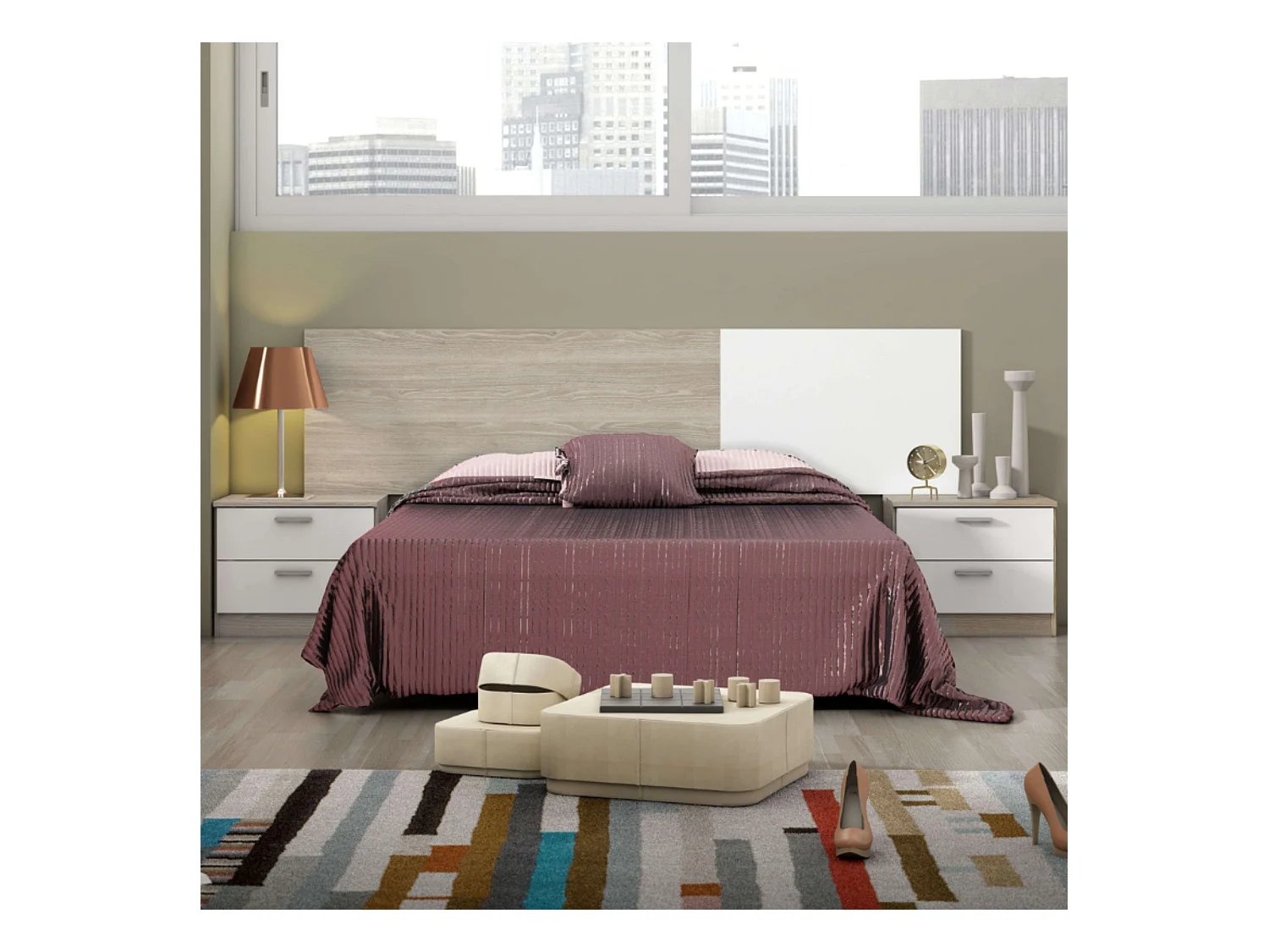Dormitorio Couple blanco mate y sahara, conjunto optimizado SEO