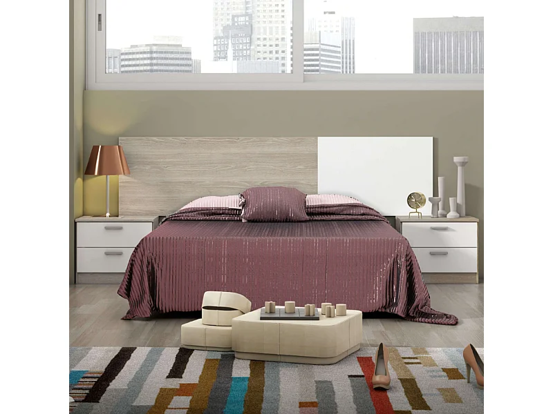 Dormitorio Couple blanco mate y sahara, conjunto optimizado SEO