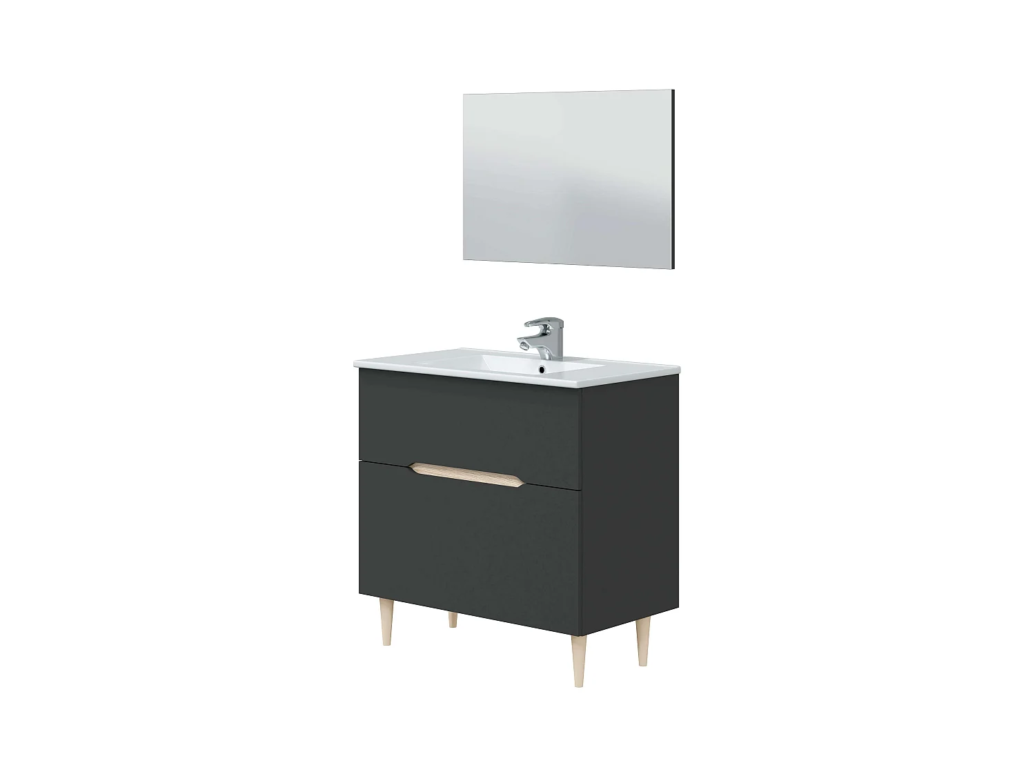 Muebles de Baño Moderno Lotto Gris Antracita y Roble (espejo+lavabo+columna)