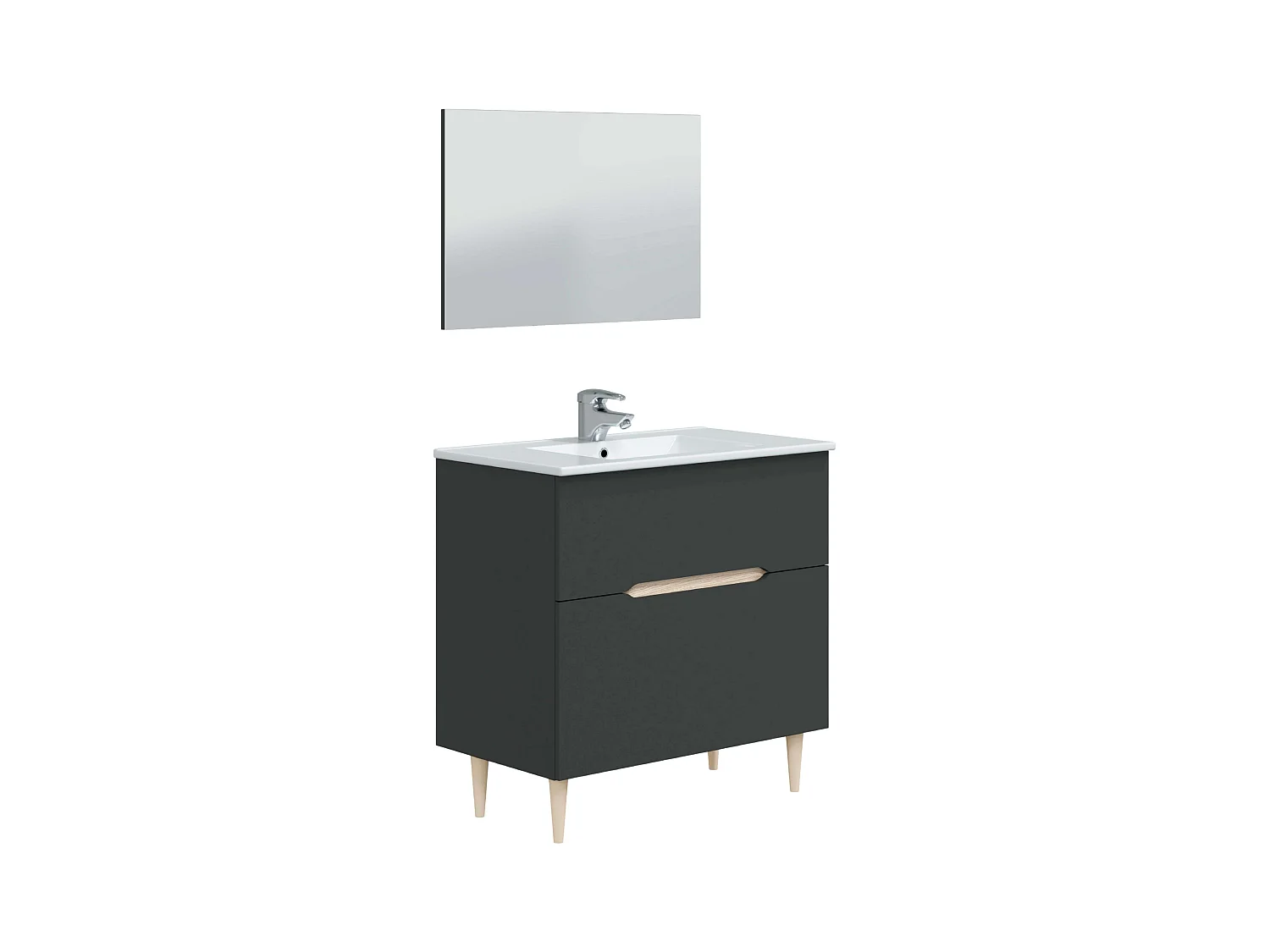 Mueble Baño Espejo Lavabo Lotto Gris Antracita Roble Claro 80x45x80 cm