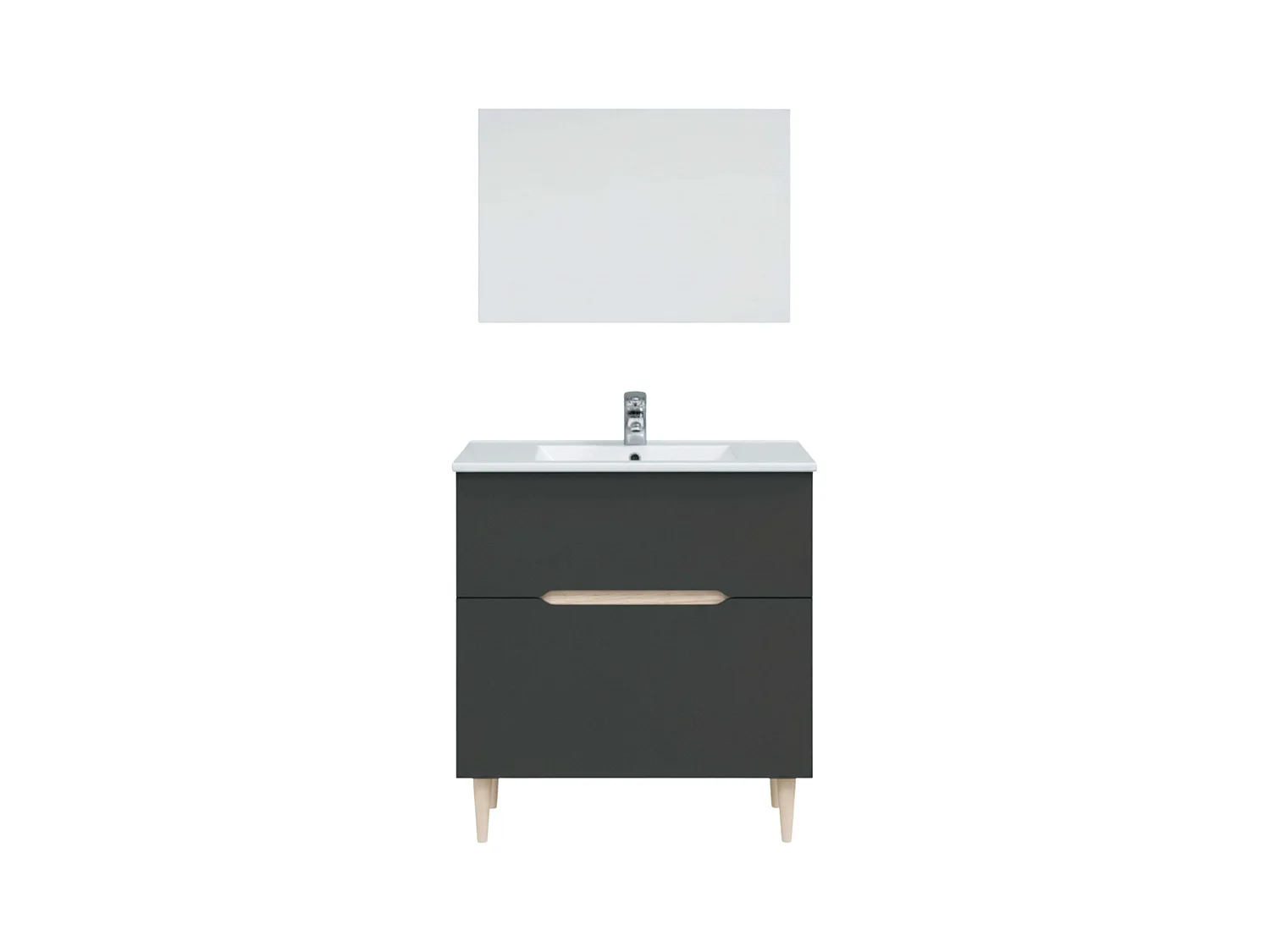 Mueble Baño Espejo Lavabo Lotto Gris Antracita Roble Claro 80x45x80 cm