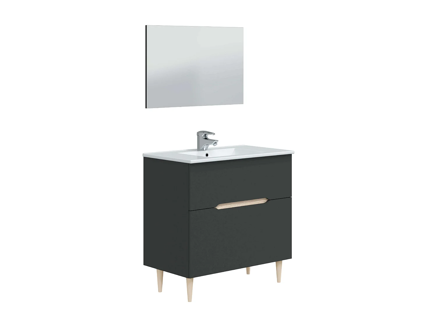 Mueble Baño Espejo Lavabo Lotto Gris Antracita Roble Claro 80x45x80 cm
