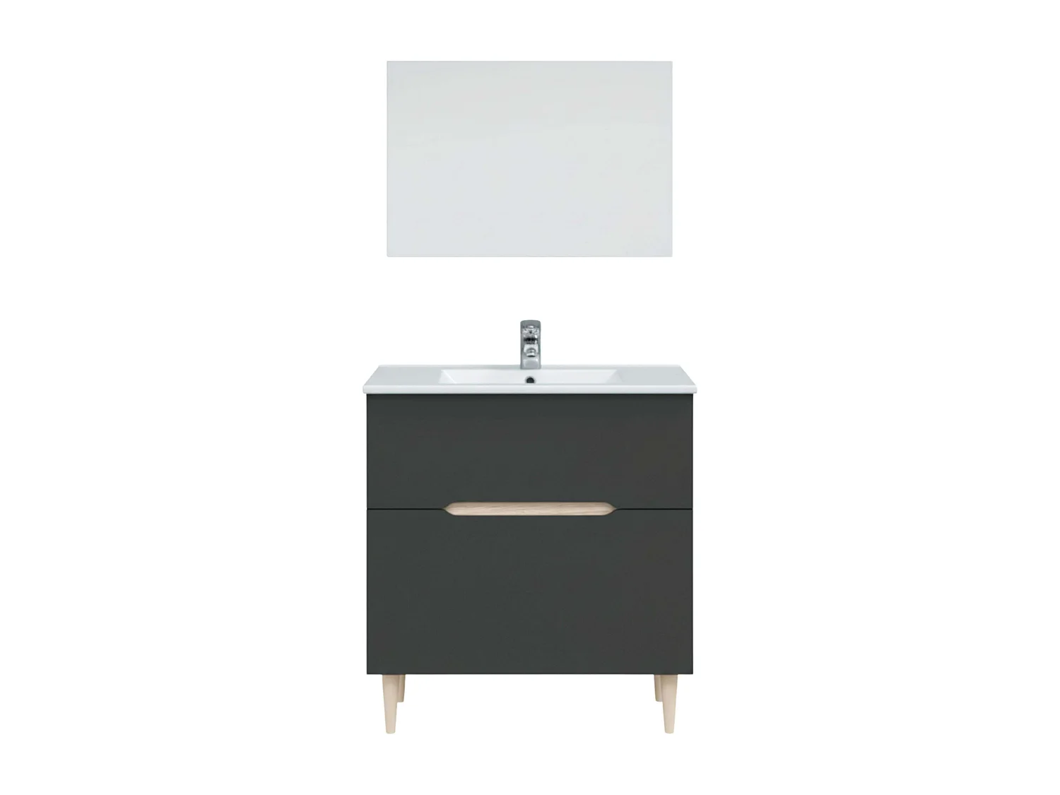 Mueble Baño Espejo Lavabo Lotto Gris Antracita Roble Claro 80x45x80 cm