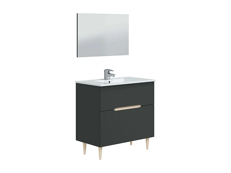 Mueble Baño Espejo Lavabo Lotto Gris Antracita Roble Claro 80x45x80 cm