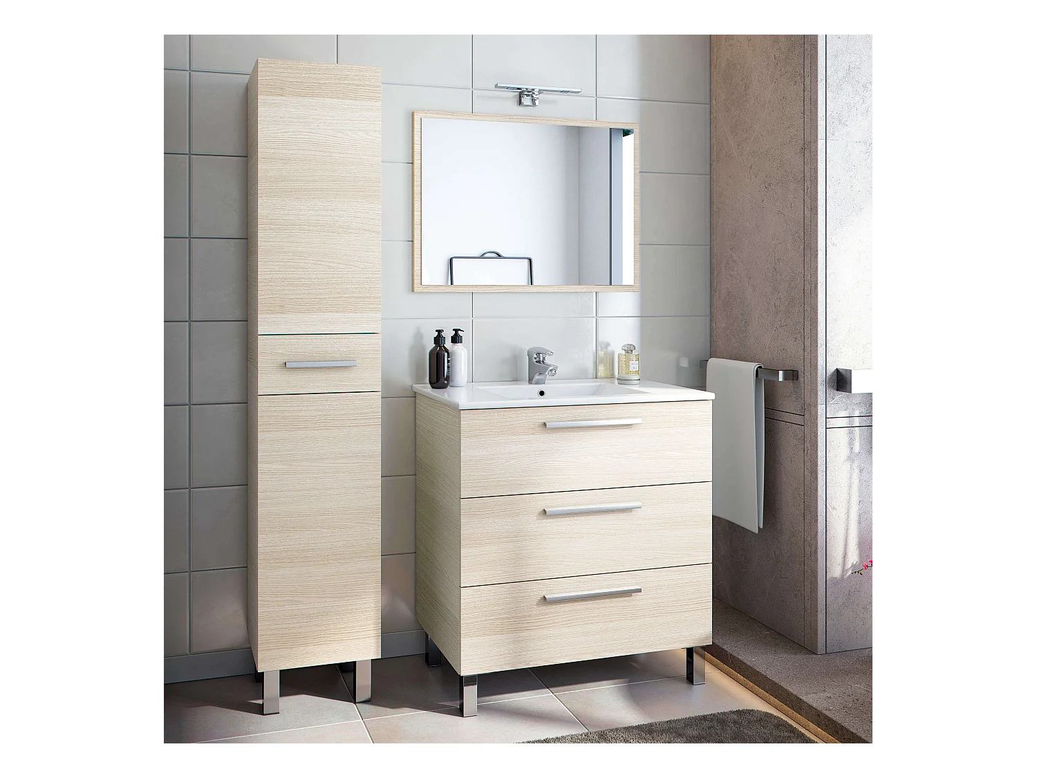 Baño Conjunto Taria con Columna Athenea y Lavamanos Roble Claro