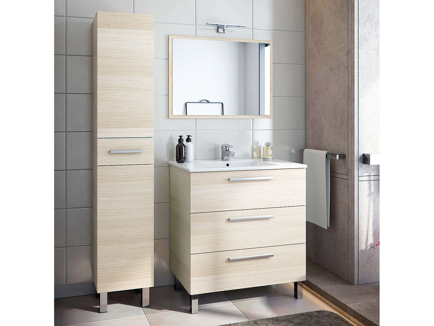 Baño Conjunto Taria con Columna Athenea y Lavamanos Roble Claro