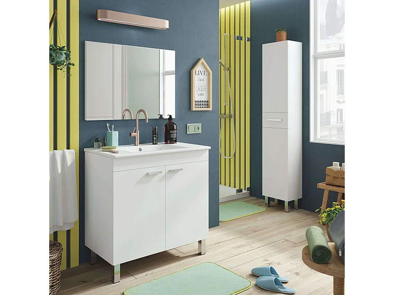 Conj. Muebles Baño Atenea c/Lavabo y Columna Blanco Brillo