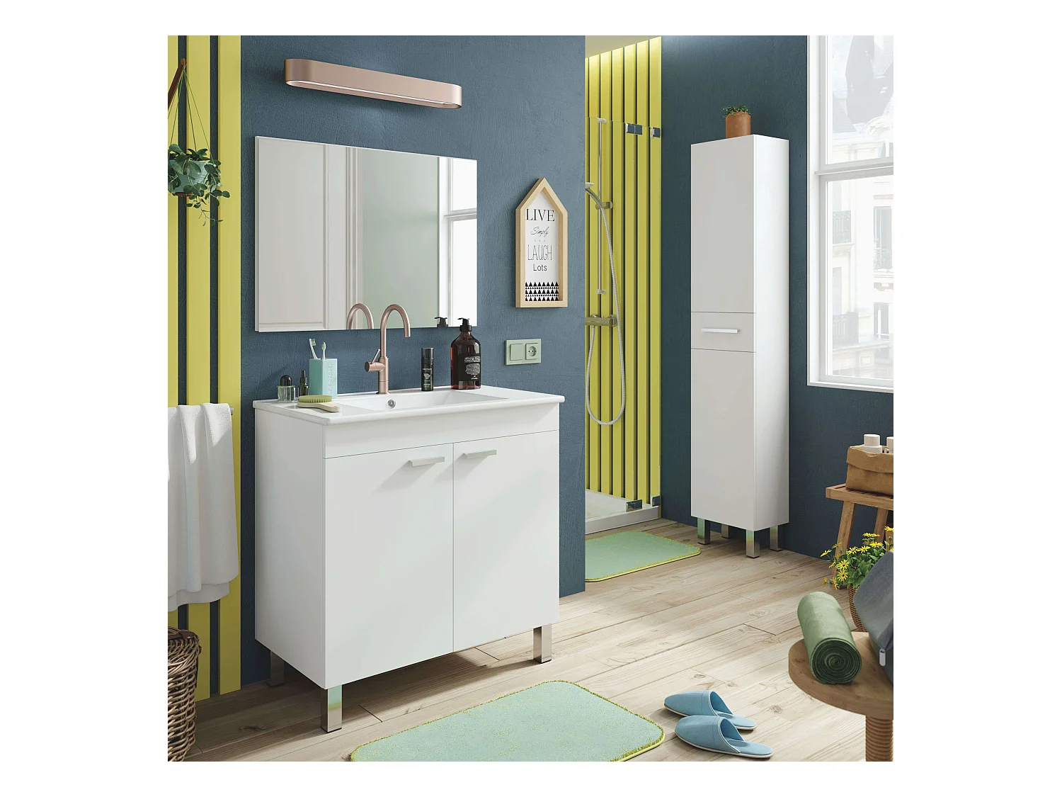 Conj. Muebles Baño Atenea c/Lavabo y Columna Blanco Brillo