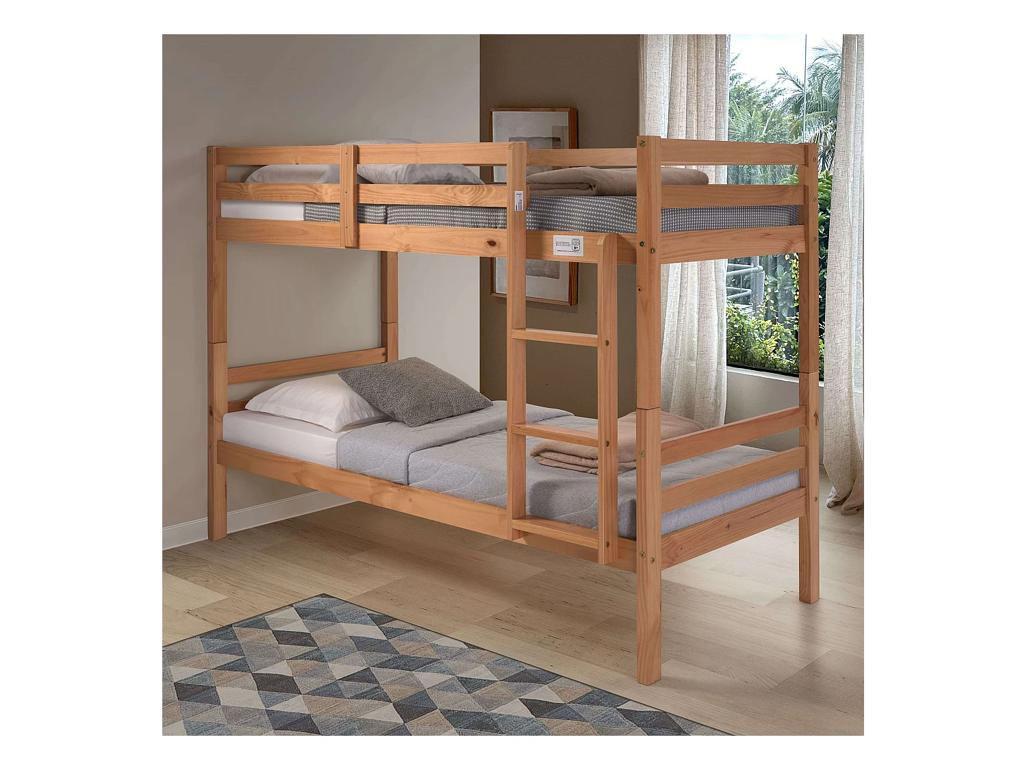 Lit superposé en bois pour jeunes Rabbit, couleur miel, 195 x 152,5 x 101,2 cm