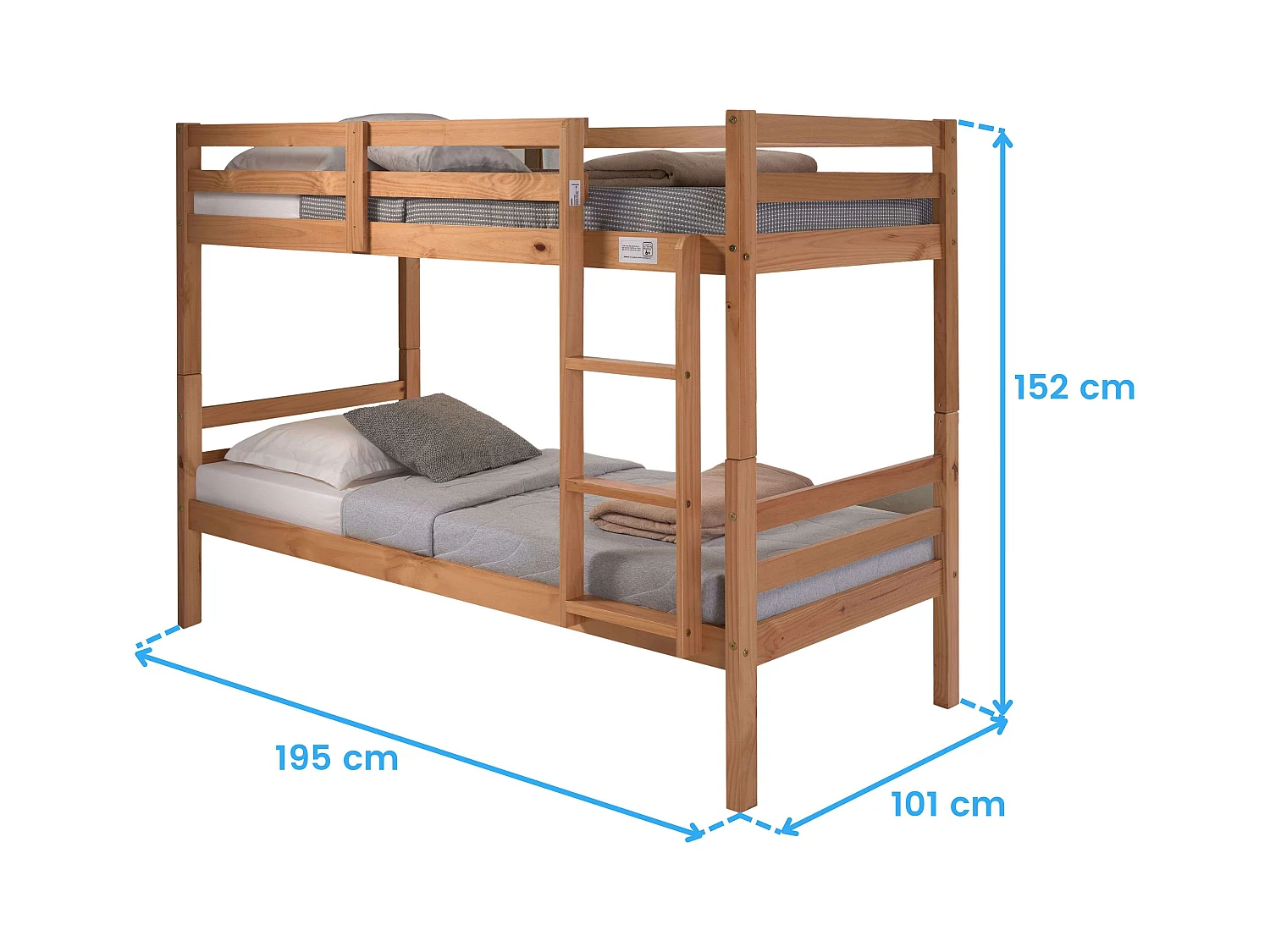Lit superposé en bois pour jeunes Rabbit, couleur miel, 195 x 152,5 x 101,2 cm