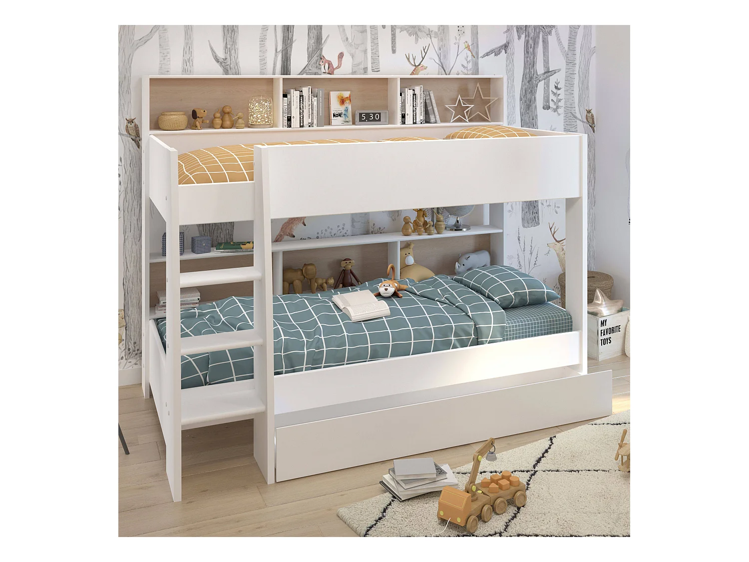 Litera Juvenil Mouse con Cajón 90x200 cm Color Blanco Modernidad