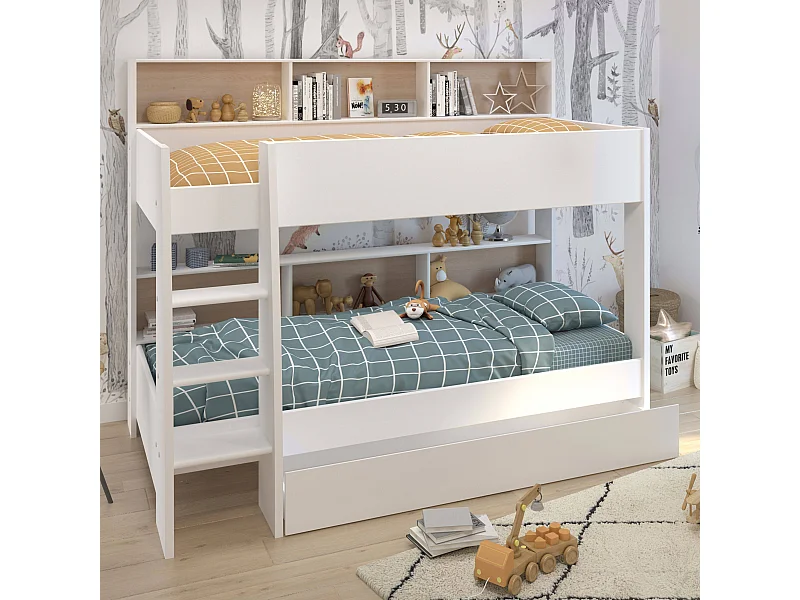 Litera Juvenil Mouse con Cajón 90x200 cm Color Blanco Modernidad