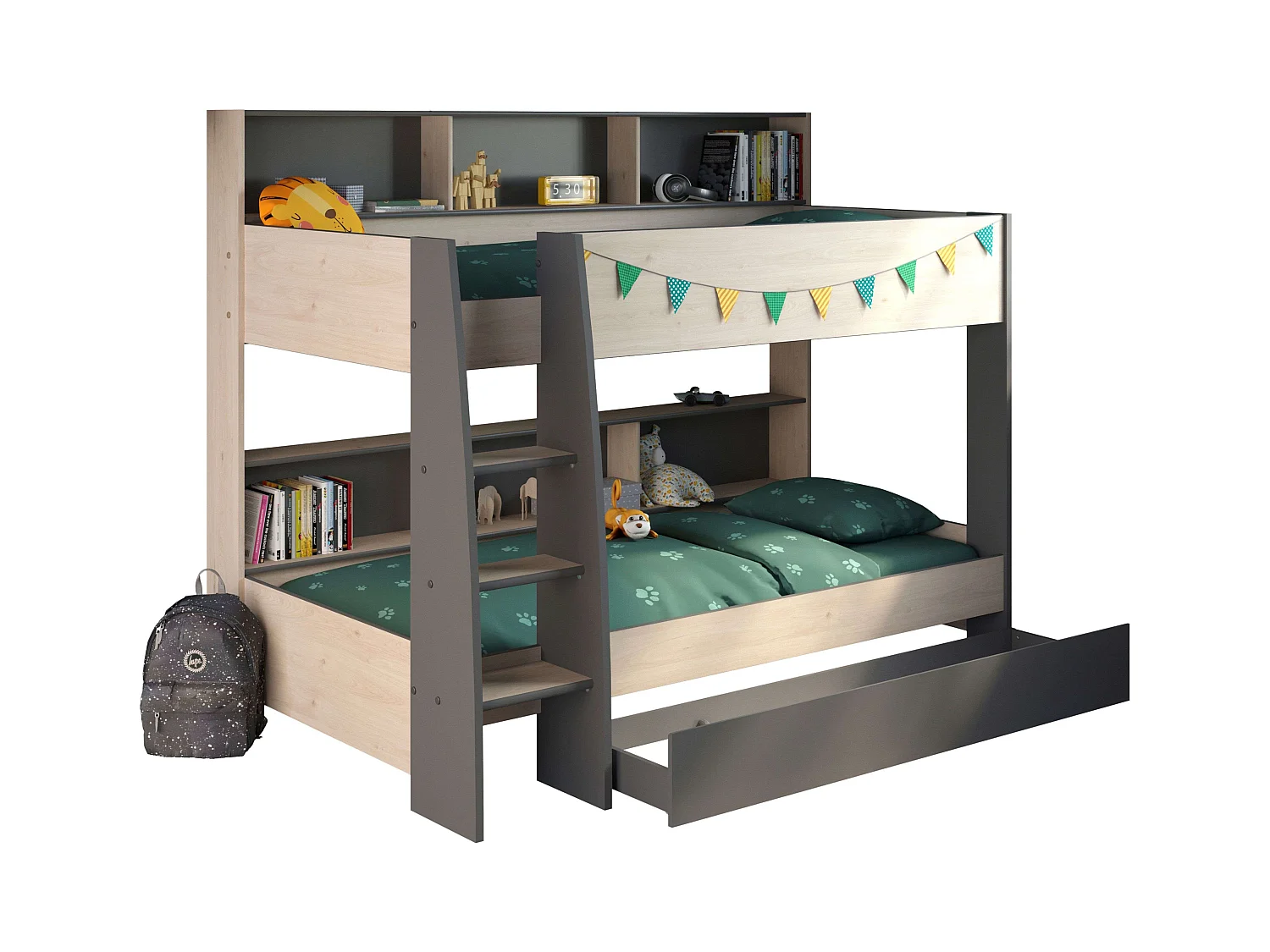 Litera Infantil Mouse 90x200 cm Dormitorio Juvenil roble Jackson Gris