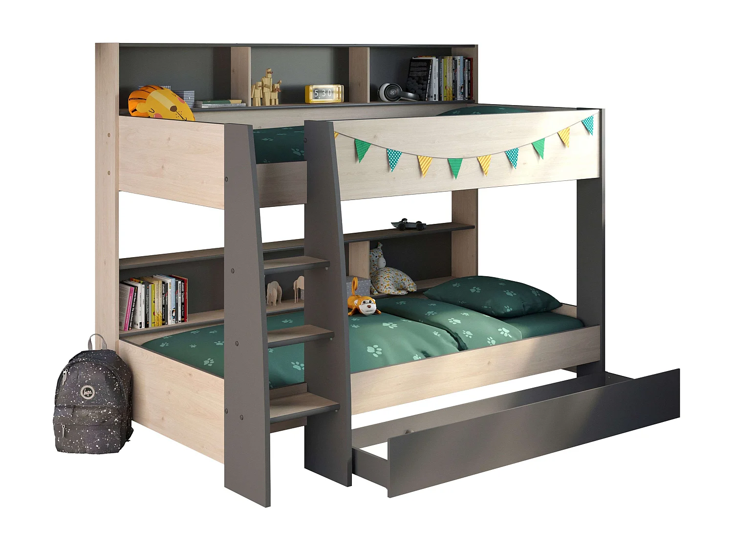 Litera Infantil Mouse 90x200 cm Dormitorio Juvenil roble Jackson Gris