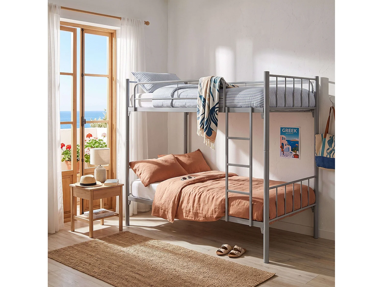 Beliche juvenil desmontável de 90x190 cm, em metal cinza.
