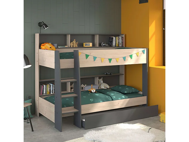 Litera Juvenil Mouse con cajón 90x200 cm gris oscuro