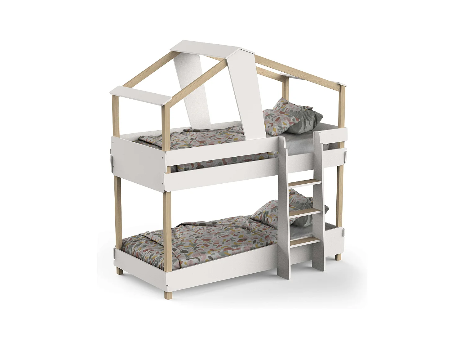 Litera Juvenil Infantil 90x190 cm Timber Blanco Mate y Beige Cabaña