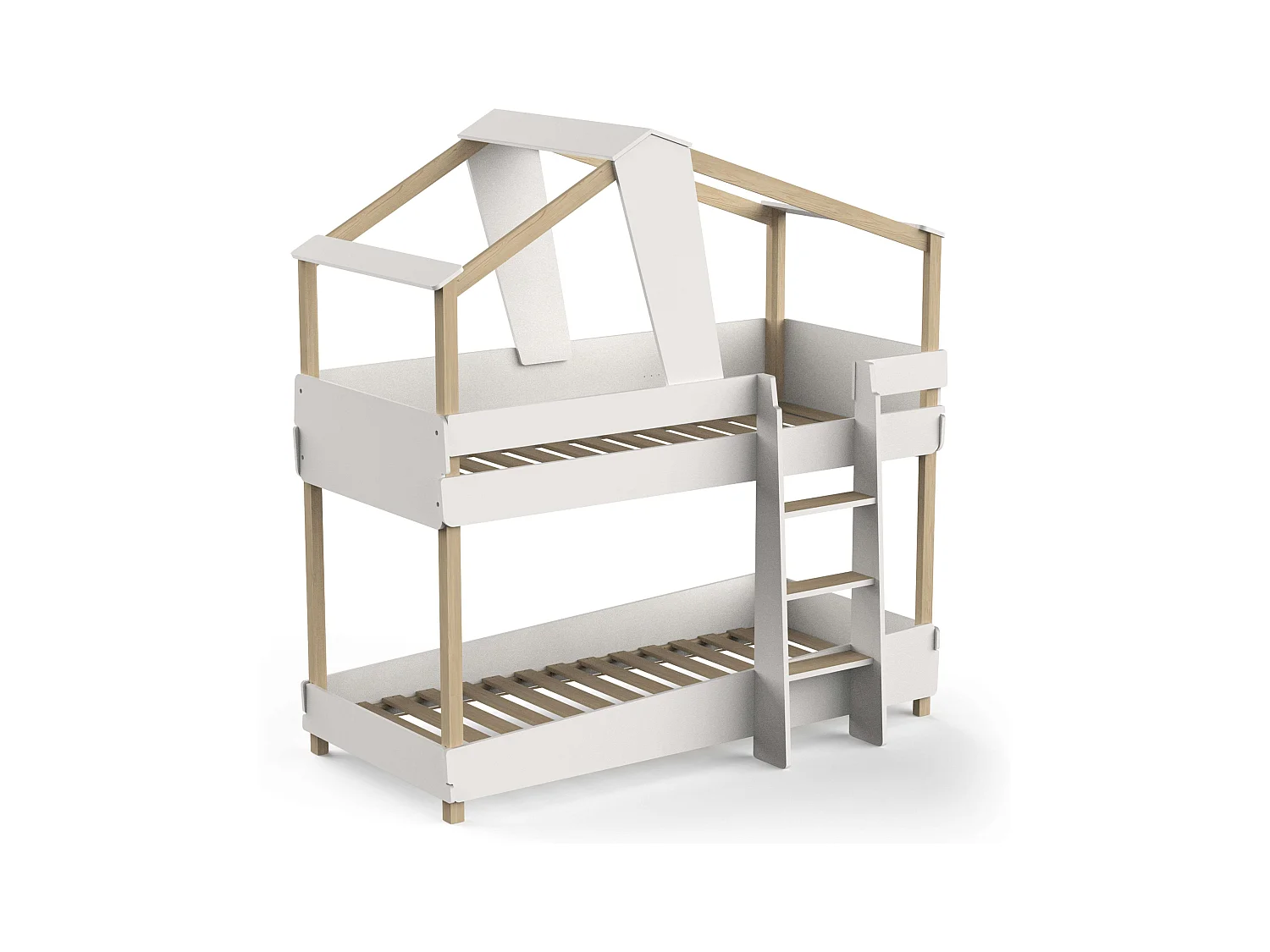 Litera Juvenil Infantil 90x190 cm Timber Blanco Mate y Beige Cabaña