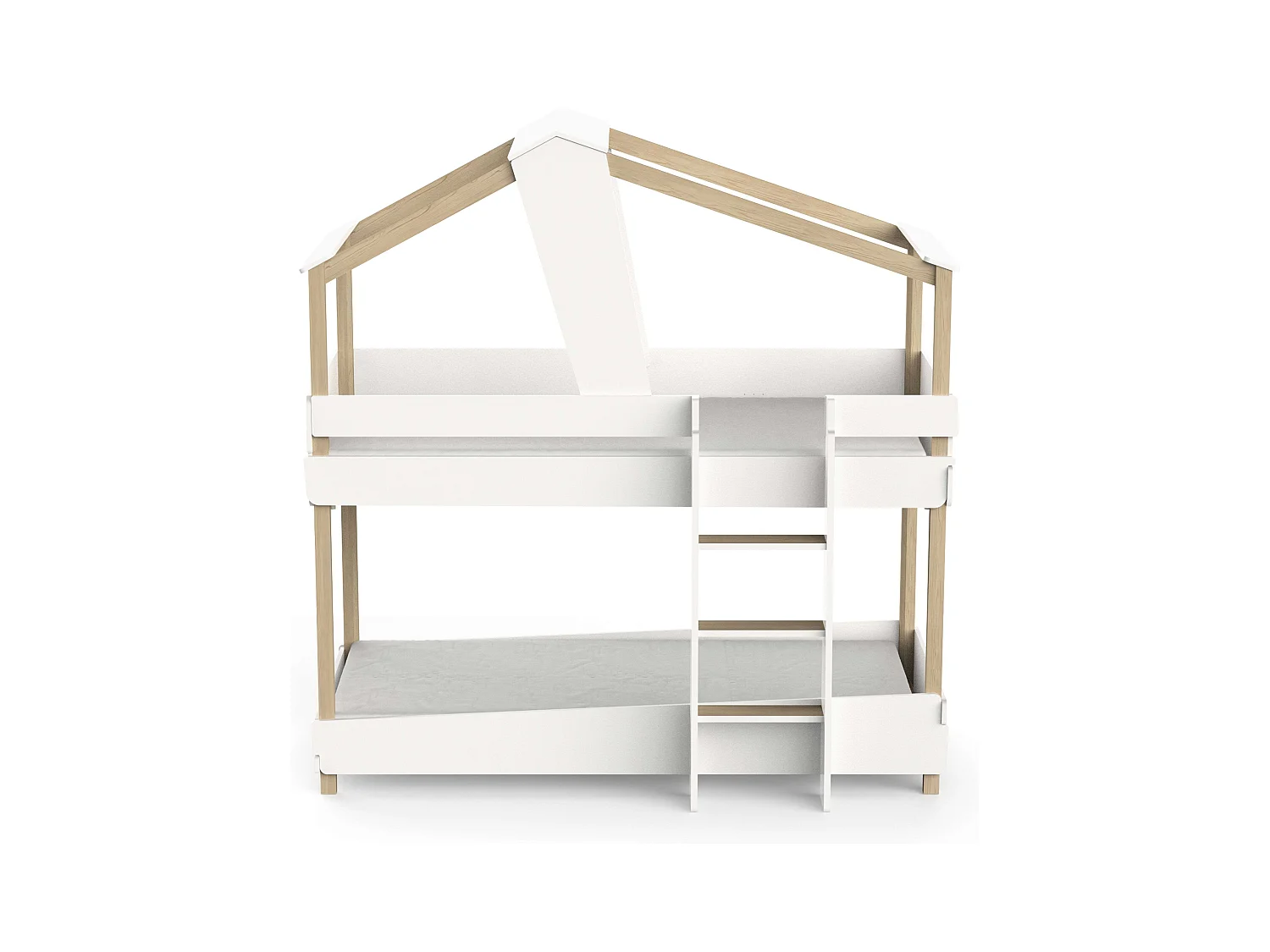 Litera Juvenil Infantil 90x190 cm Timber Blanco Mate y Beige Cabaña