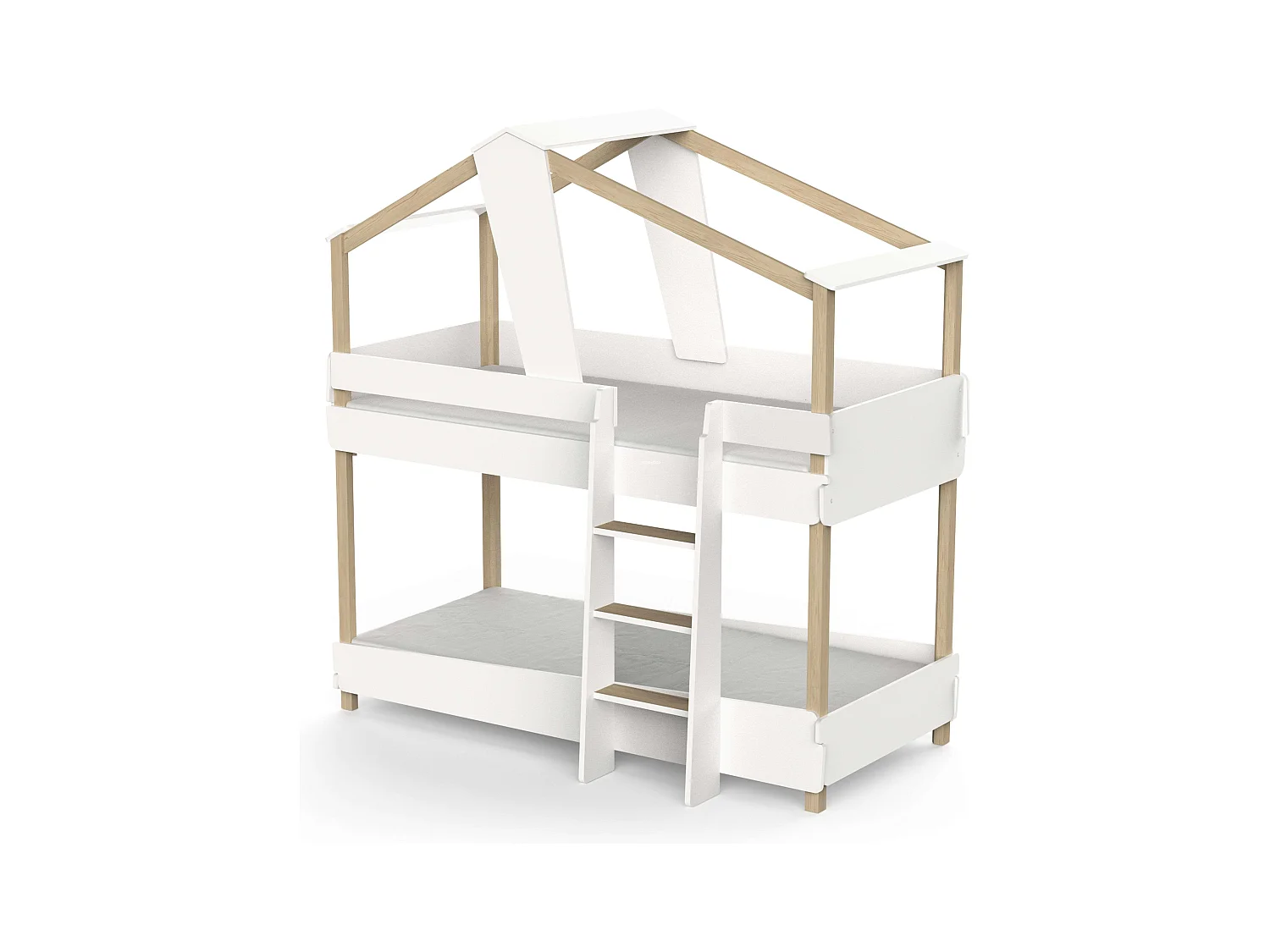 Litera Juvenil Infantil 90x190 cm Timber Blanco Mate y Beige Cabaña