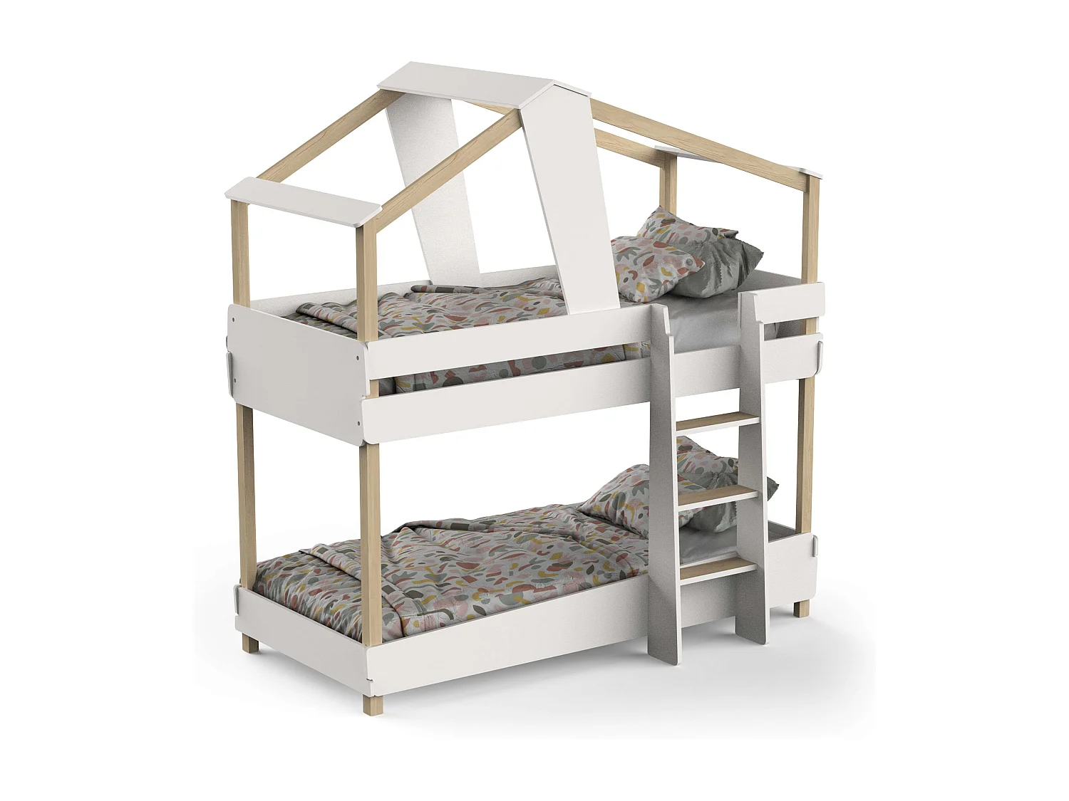 Litera Juvenil Infantil 90x190 cm Timber Blanco Mate y Beige Cabaña