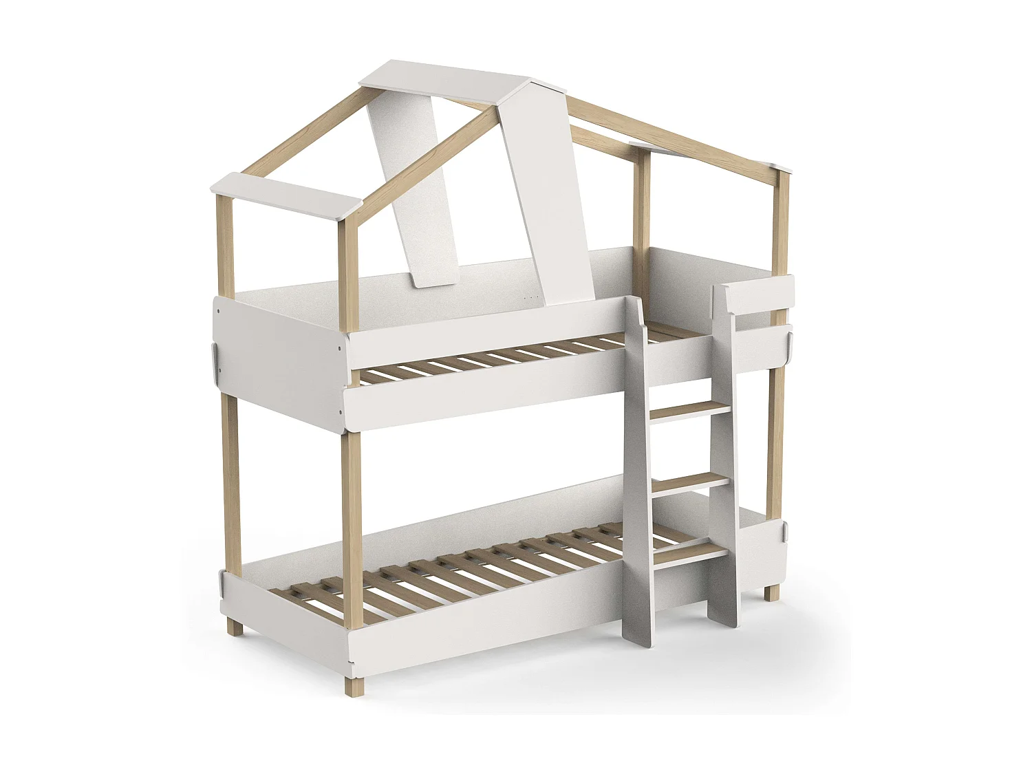 Litera Juvenil Infantil 90x190 cm Timber Blanco Mate y Beige Cabaña