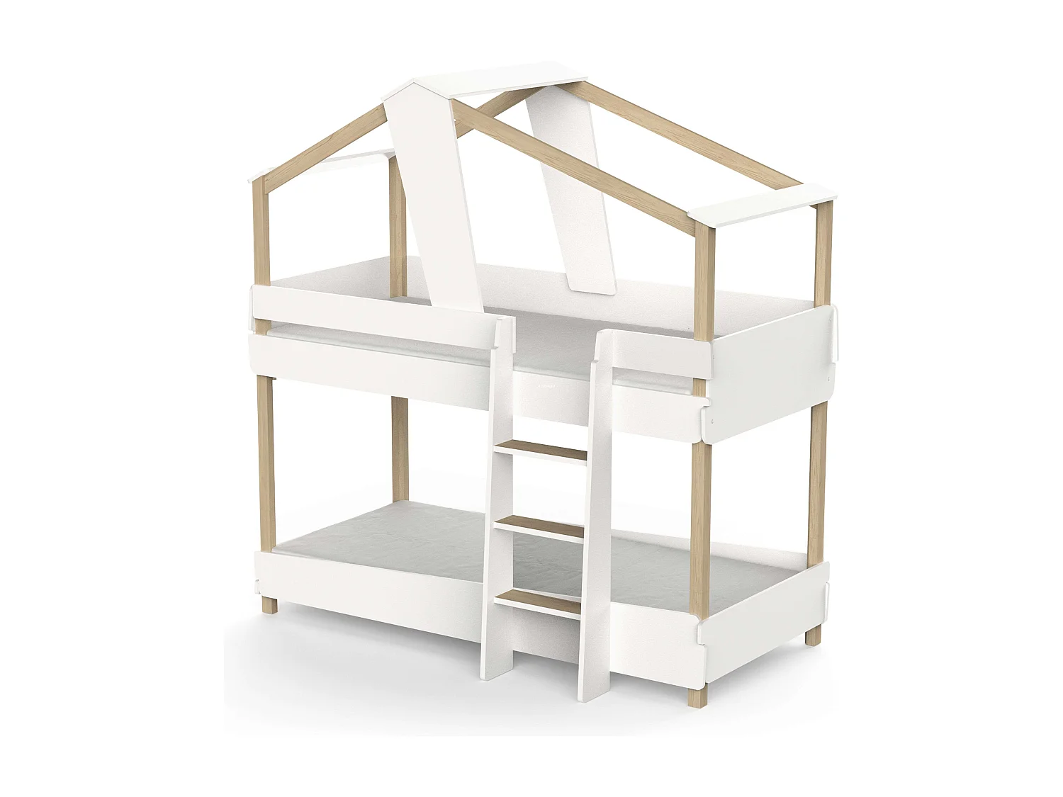 Litera Juvenil Infantil 90x190 cm Timber Blanco Mate y Beige Cabaña