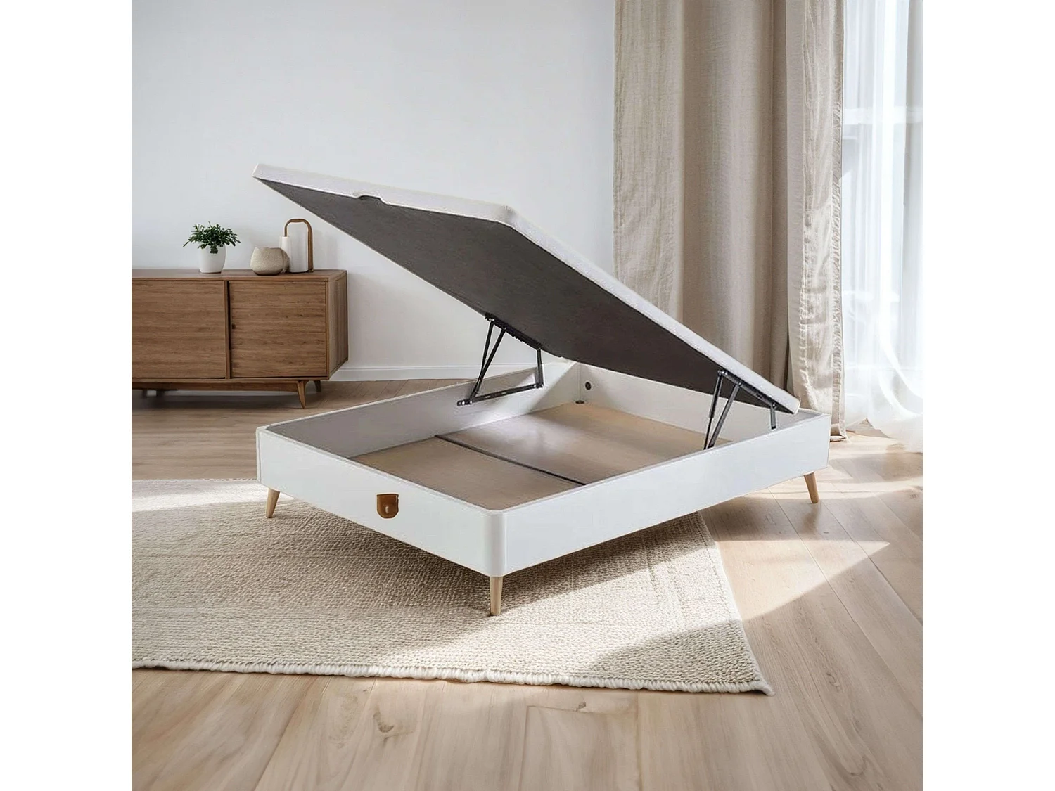 Canapé alto nórdico con patas inclinadas blanco dormitorio 135x190 cm