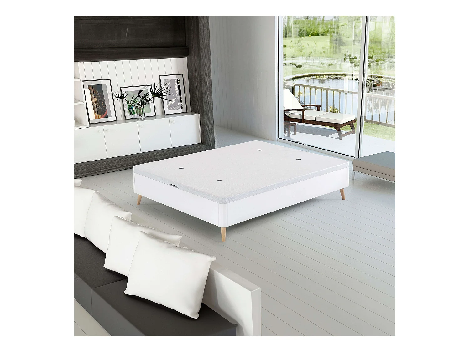 Canapé 90x190 cm estilo nórdico patas inclinadas blanco dormitorio